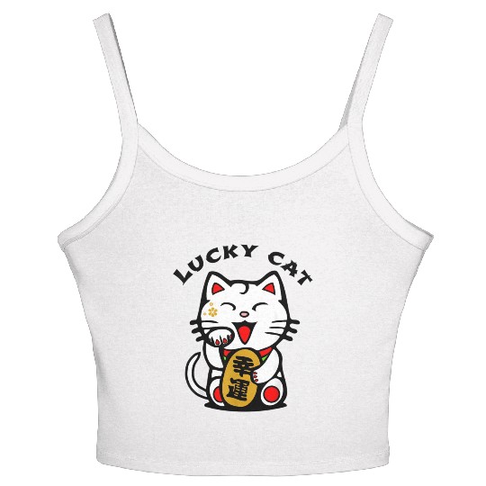Lucky Cat Maneki-Neko Japanese Luck Feng Shui Women's Spaghetti Strap Tank Top