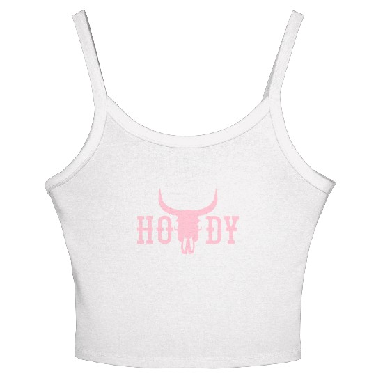 Howdy Cow Skull Western Cowboy Cowgirl Rodeo Howdy Women's Spaghetti Strap Tank Top
