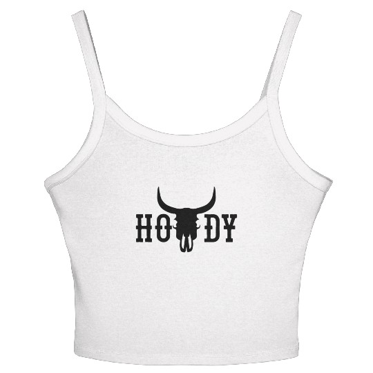Howdy Cow Skull Western Cowboy Cowgirl Rodeo Howdy Women's Spaghetti Strap Tank Top