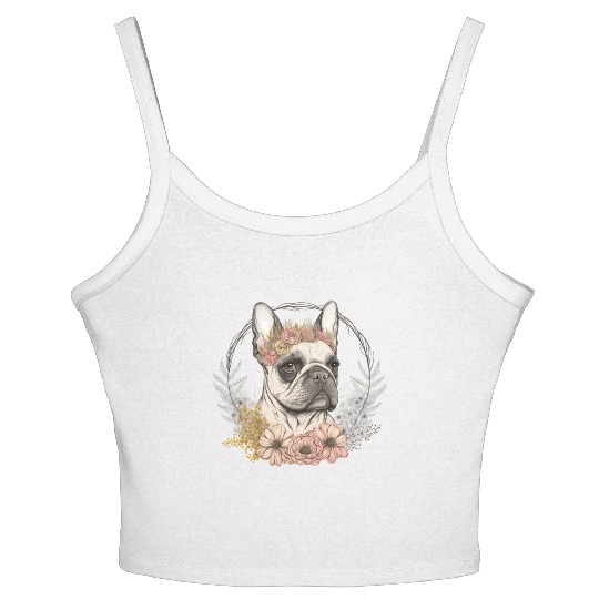 Cute French Bulldog Frenchie Flower Crown Pet Dog Women's Spaghetti Strap Tank Top