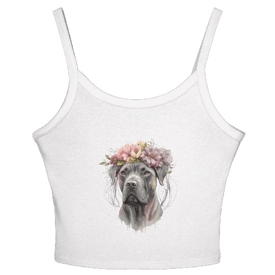 Cute Cane Corso Flower Crown Pet Dog Floral Puppy Women's Spaghetti Strap Tank Top