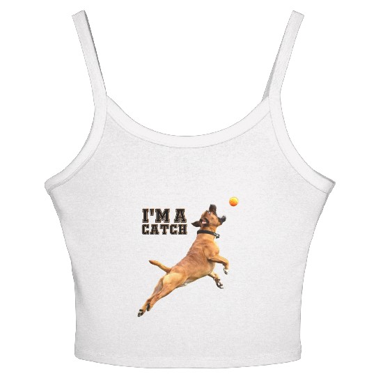 Big Dog Bull Mastiff Catching a Ball, I'm a Catch Women's Spaghetti Strap Tank Top