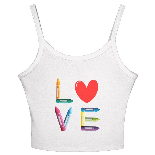 Pre-K Teacher Preschool Day Love Teachers Crayon Women's Spaghetti Strap Tank Top