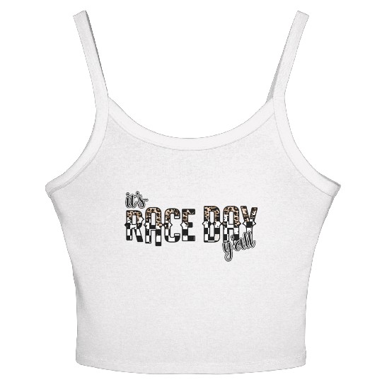 Leopard It'S Race Day Y'All Checkered Flag Racing Women's Spaghetti Strap Tank Top