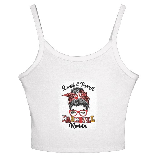 Loud And Proud Baseball Nonna Messy Bun Bleached Women's Spaghetti Strap Tank Top