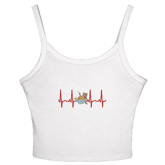 Kawaii Anime Cat Eating Ramen Noodles Otaku EKG Women's Spaghetti Strap Tank Top
