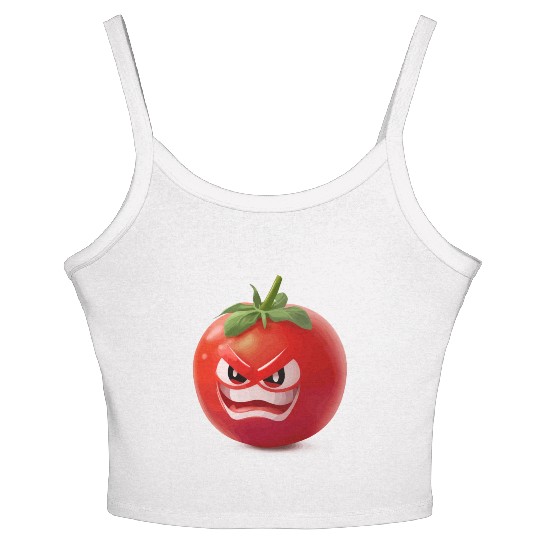 A realistic tomato with angry face cartoon style Women's Spaghetti Strap Tank Top