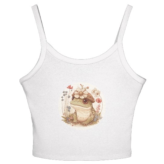 Cottagecore Cute Frog Toad Flower Crown Dark Acade Women's Spaghetti Strap Tank Top