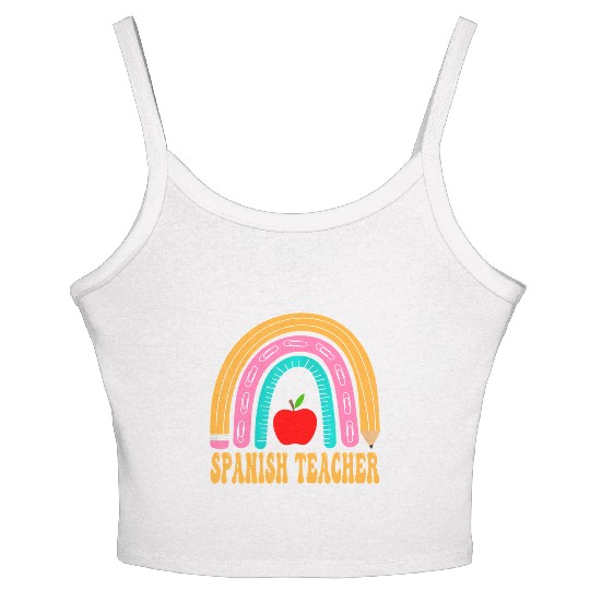 Spanish Teacher Rainbow Pencil Back To School Appr Women's Spaghetti Strap Tank Top