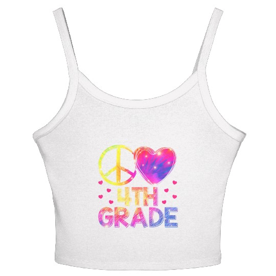 Tie Dye Peace Love 4th Grade Teacher Student Back Women's Spaghetti Strap Tank Top