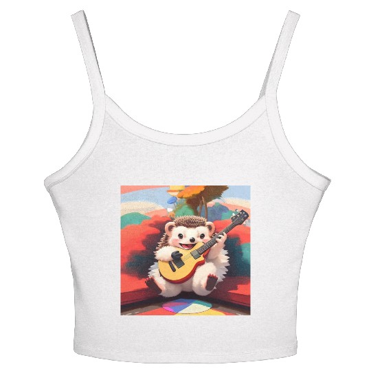Cute Hedgehog playing Guitar Women's Spaghetti Strap Tank Top