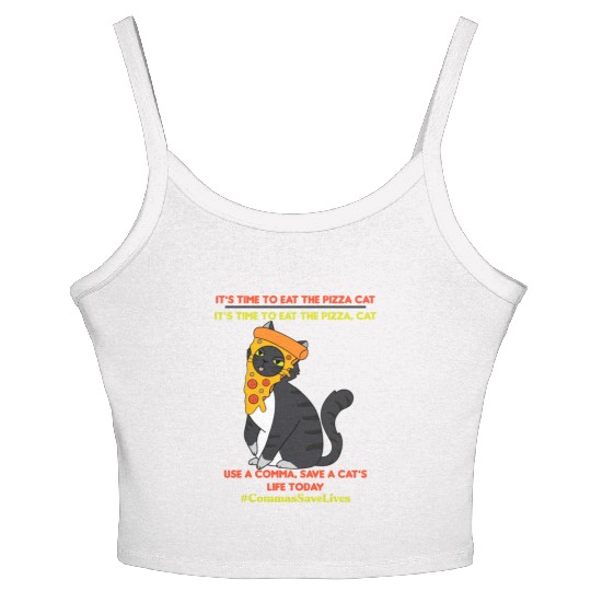 Commas Save Lives Pizza Cat Women's Spaghetti Strap Tank Top