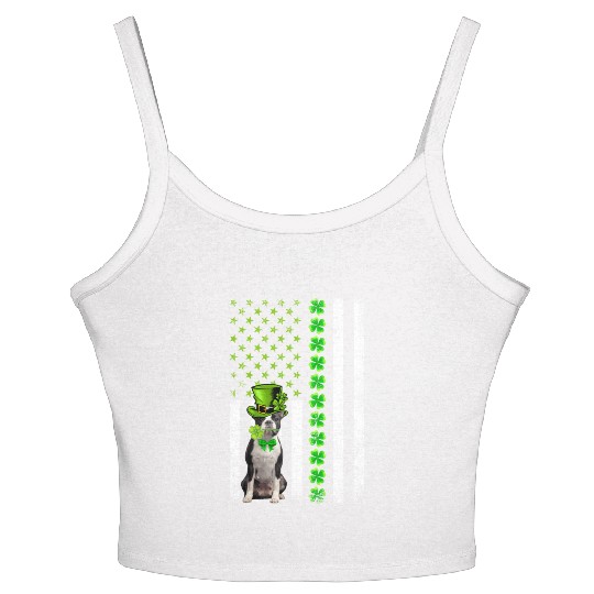 American Flag Boston Terrier Dog St Patric Day Women's Spaghetti Strap Tank Top