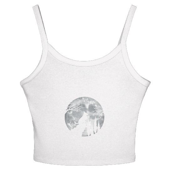 German Shepherd Dog Full Moon At Night German Women's Spaghetti Strap Tank Top