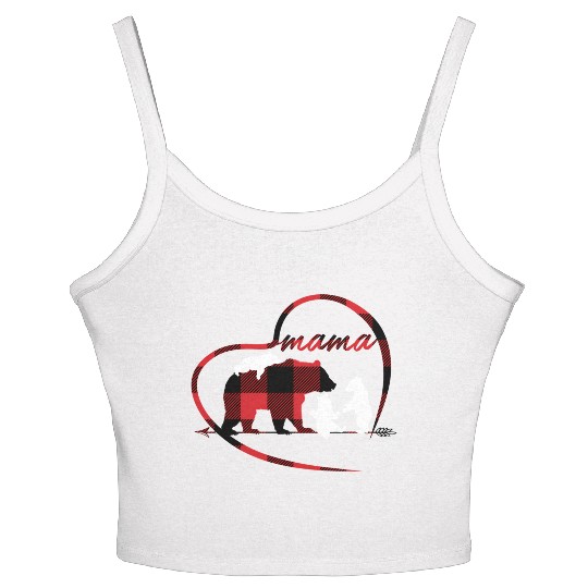 Mama Bear 3 Cubs Red Buffalo Plaid Heart For Mom Women's Spaghetti Strap Tank Top