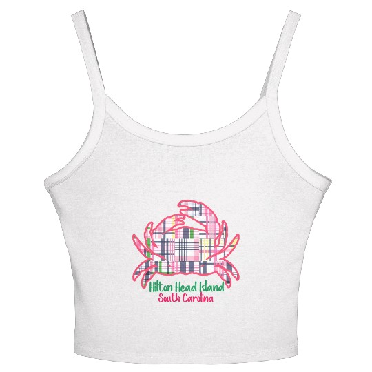 Hilton Head Island Preppy Plaid Crab Women's Spaghetti Strap Tank Top