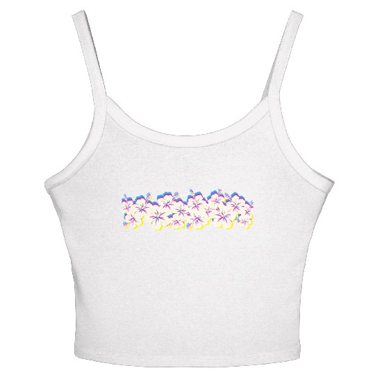 Hawaii Hibiscus Flower Row 1970S Glitch Aesthetic Women's Spaghetti Strap Tank Top