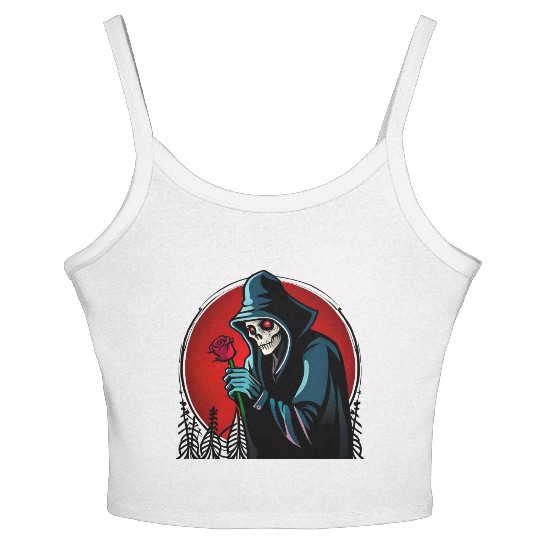 Symbolic Contrast A Grim Reaper Embracing a Rose Women's Spaghetti Strap Tank Top
