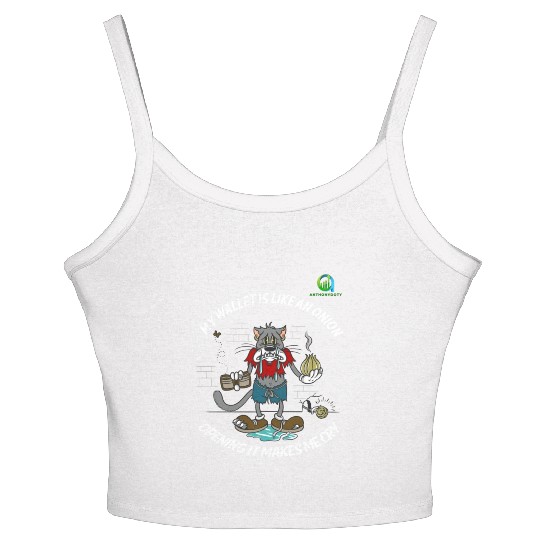Financial Humor Women's Spaghetti Strap Tank Top: Crying Onion Wallet - White T