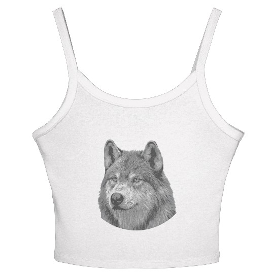 Realistic Black And White Male Wolf Portrait Wolf Women's Spaghetti Strap Tank Top