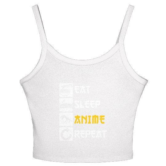Eat Sleep Anime Repeat Manga Japan Saying Cosplay Women's Spaghetti Strap Tank Top