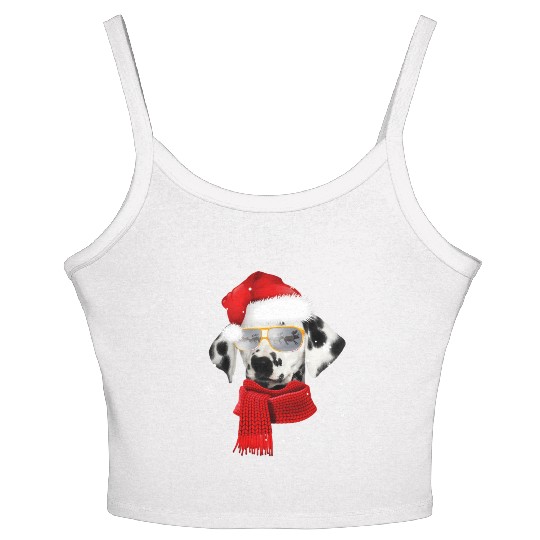 Dalmatian Wearing Glass Seeing Reindeer Dog Women's Spaghetti Strap Tank Top