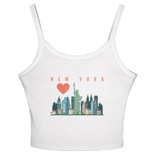 New York City Nyc Skyline Heart Distressed Style Women's Spaghetti Strap Tank Top