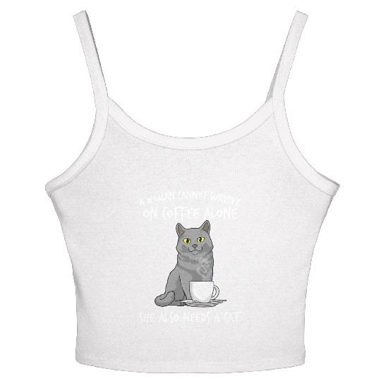 Woman Cat Lover Coffee Lover Caffeine Meow Women's Spaghetti Strap Tank Top