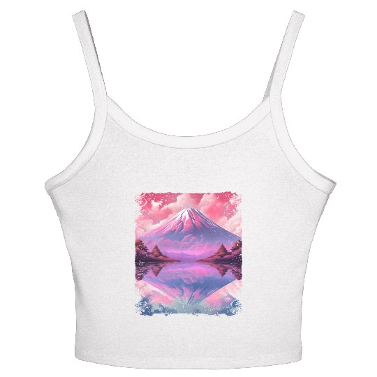 Aesthetic Vaporwave Volcano Japan Sight Mount Fuji Women's Spaghetti Strap Tank Top