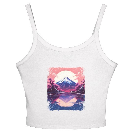 Vaporwave Aesthetic Japan Sight Mount Fuji Volcano Women's Spaghetti Strap Tank Top