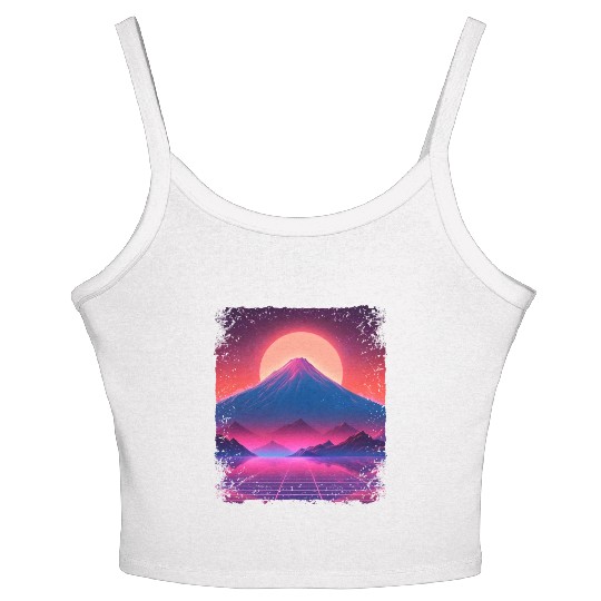 Aesthetic Vaporwave Japan Sight Mount Fuji Volcano Women's Spaghetti Strap Tank Top