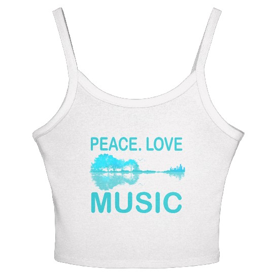 Peace Love Music Guitar Lake Shadow Hippie Women's Spaghetti Strap Tank Top