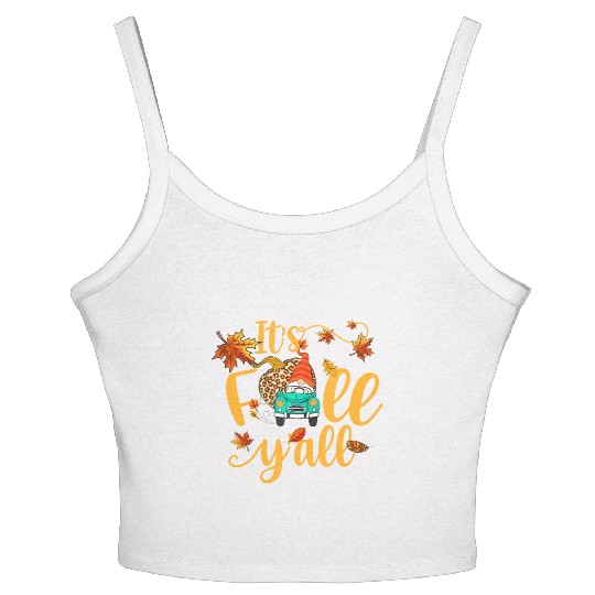 Autumn Gnome It's Fall Y'all Pumpkin Yellow Leaf Women's Spaghetti Strap Tank Top