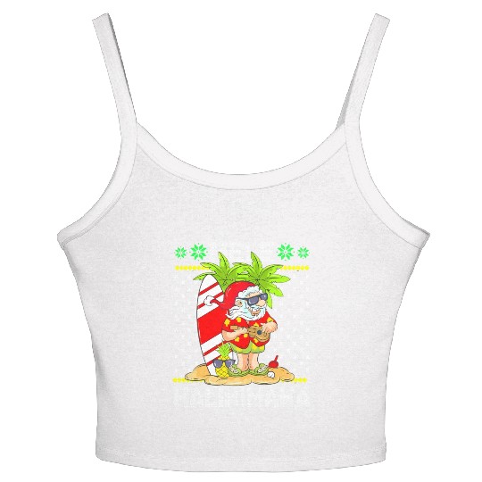 Mele Kalikimaka Santa Claus Surfer Guitar Women's Spaghetti Strap Tank Top