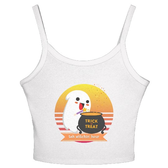 Halloween Cute Ghost Witching Hour Trick Or Treat Women's Spaghetti Strap Tank Top