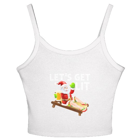 Lets Get Lit Santa Funny Christmas In July Santa Women's Spaghetti Strap Tank Top