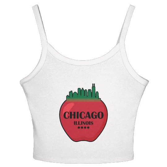 Chicago illinois state city skyline on apple Women's Spaghetti Strap Tank Top