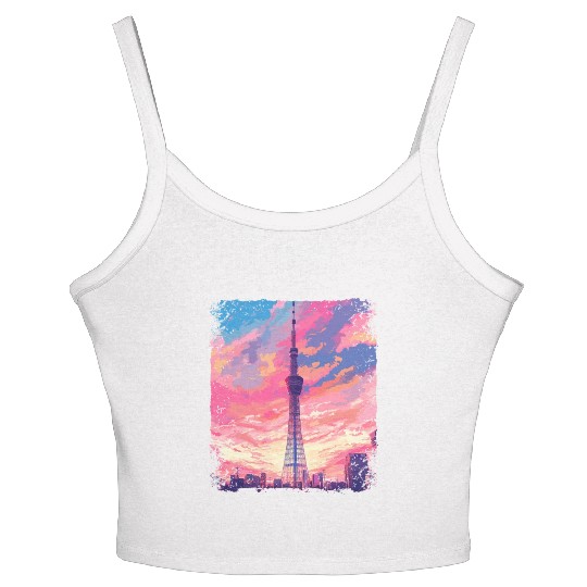 Vaporwave Aesthetic Skytree Tokyo Japanese Sight Women's Spaghetti Strap Tank Top