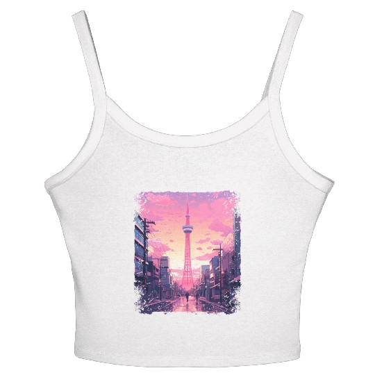 Aesthetic Vaporwave Skytree Tokyo Japanese Sight Women's Spaghetti Strap Tank Top