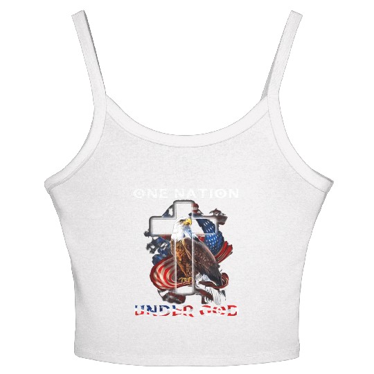 One Nation Under God Jesus Usa Cross Bald Eagle Women's Spaghetti Strap Tank Top