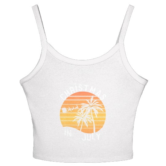 Christmas In July Santa Sledge Sunset Palm Summer Women's Spaghetti Strap Tank Top