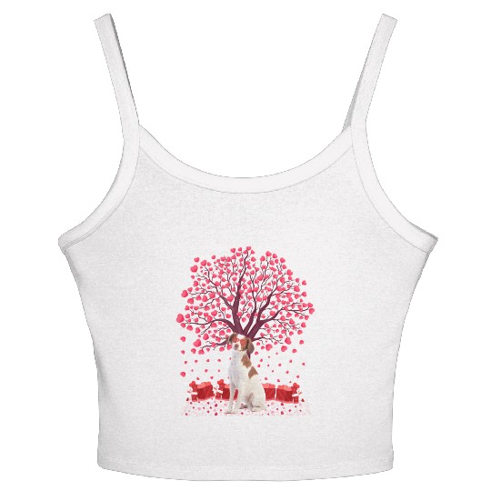 Heart Tree Brittany Spaniel Dog Valentine'S Day Women's Spaghetti Strap Tank Top