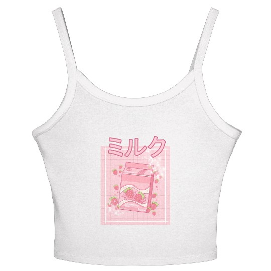 90S Japanese aii Strawberry Milk Shake Carton Women's Spaghetti Strap Tank Top