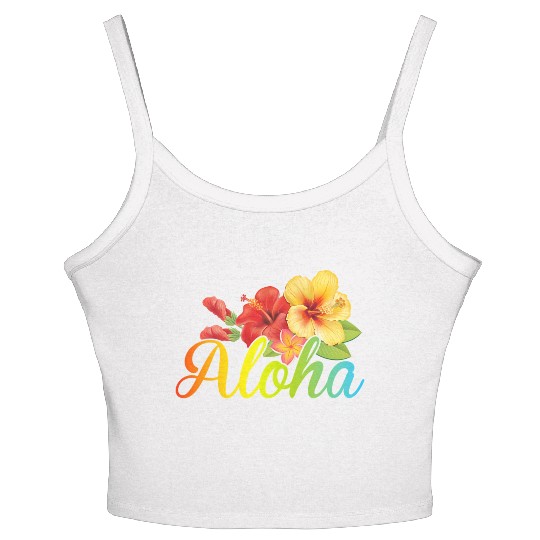 Awesome Aloha Women's Spaghetti Strap Tank Top Hawaiian Hibiscus Flowers Surf