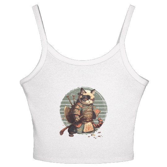 Samurai Cat Warrior Japanese Ninja Cat Kawaii Women's Spaghetti Strap Tank Top