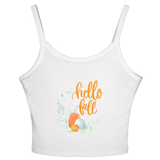Hello Fall, Autumn leaves, Pumpkins and fall Women's Spaghetti Strap Tank Top