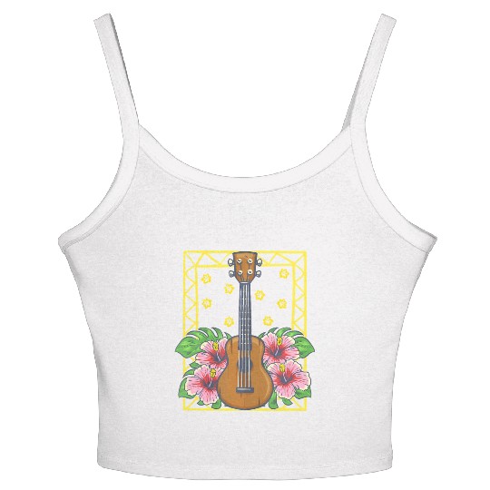 Ukulele Guitar Flowers Nature Hawaii Vibes Uke Women's Spaghetti Strap Tank Top