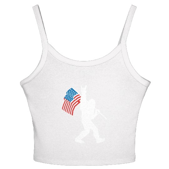 Bigfoot Rock And Roll Usa Flag For Sasquatch Belie Women's Spaghetti Strap Tank Top