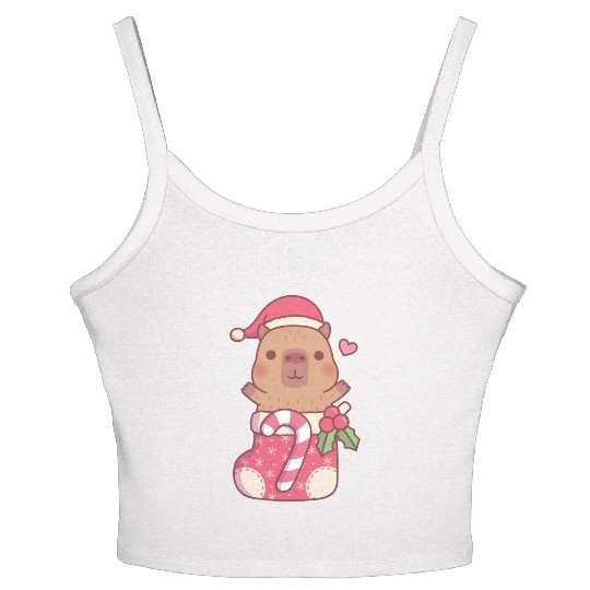 Cute Capybara In Christmas Stocking With Candy Women's Spaghetti Strap Tank Top