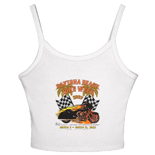 Daytona Beach Bike Week 2023 Checkered Flag Front Women's Spaghetti Strap Tank Top